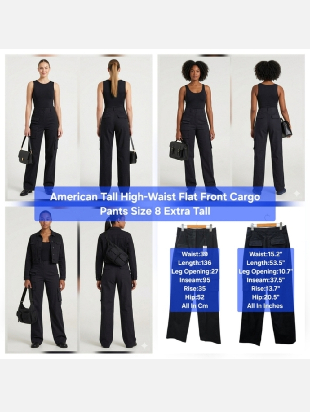 American Tall High-Waist Flat Front Cargo Pants Size 8 Extra Tall
